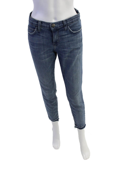 Current/Elliott Womens Zipper Fly High Rise Fringe Slim Jeans Blue Denim Size 28