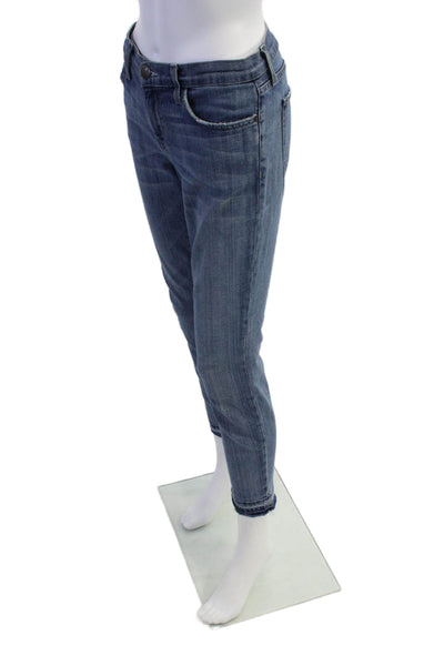 Current/Elliott Womens Zipper Fly High Rise Fringe Slim Jeans Blue Denim Size 28