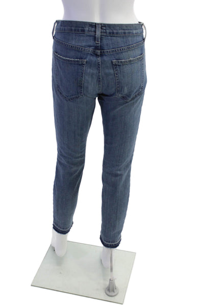Current/Elliott Womens Zipper Fly High Rise Fringe Slim Jeans Blue Denim Size 28