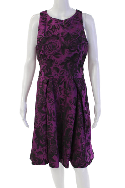 Betsey Johnson Womens Floral Print Sleeveless A-Line Dress Purple Size 10