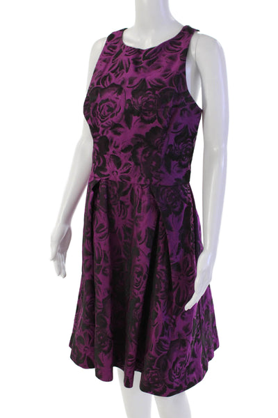 Betsey Johnson Womens Floral Print Sleeveless A-Line Dress Purple Size 10