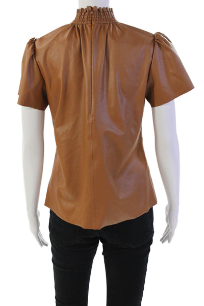 Trina Turk Womens Textured V-neck Short Sleeve Sleek Blouse Brown Size XS