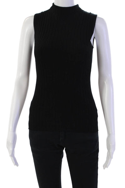 525 Womens Cotton High Neck Sleeveless Ribbed Knit Fit Tank Top Black Size XS