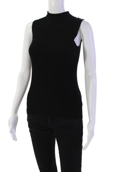 525 Womens Cotton High Neck Sleeveless Ribbed Knit Fit Tank Top Black Size XS