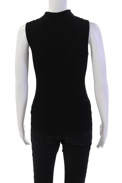 525 Womens Cotton High Neck Sleeveless Ribbed Knit Fit Tank Top Black Size XS