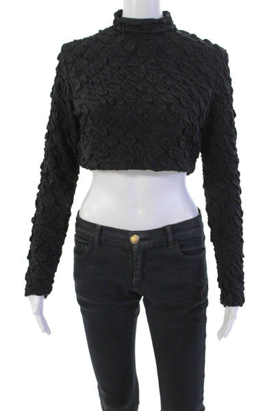 Dur Doux Womens Puckered Knit Long Sleeve Crop Top - Black Size M