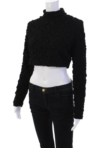 Dur Doux Womens Puckered Knit Long Sleeve Crop Top - Black Size M