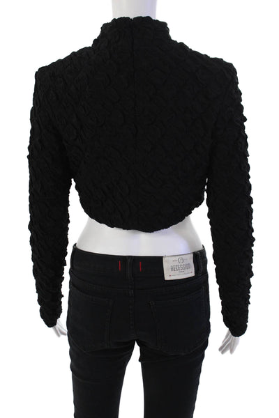 Dur Doux Womens Puckered Knit Long Sleeve Crop Top - Black Size M