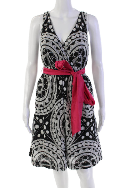 Anthropologie Women's V-Neck Sleeveless Tie Belt Printed Flare Mini Dress Size 0