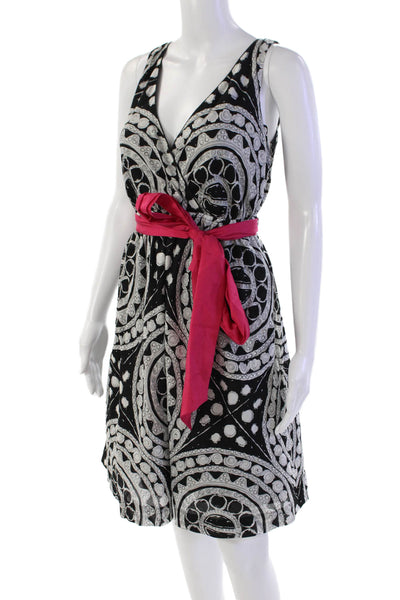 Anthropologie Women's V-Neck Sleeveless Tie Belt Printed Flare Mini Dress Size 0