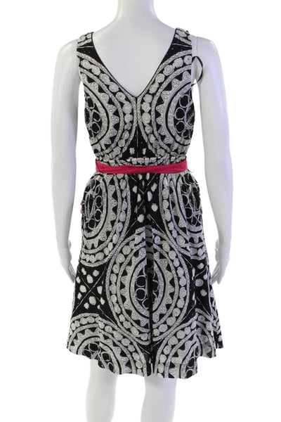 Anthropologie Women's V-Neck Sleeveless Tie Belt Printed Flare Mini Dress Size 0