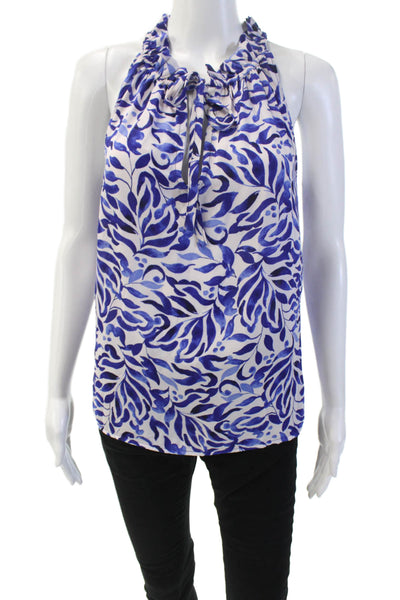 Veronica M Womens Printed Key Hole Neck Tank Top White Blue Size Extra Small