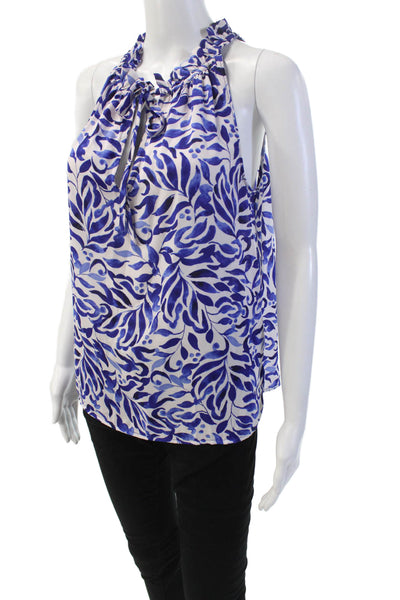 Veronica M Womens Printed Key Hole Neck Tank Top White Blue Size Extra Small