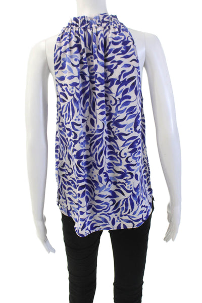 Veronica M Womens Printed Key Hole Neck Tank Top White Blue Size Extra Small