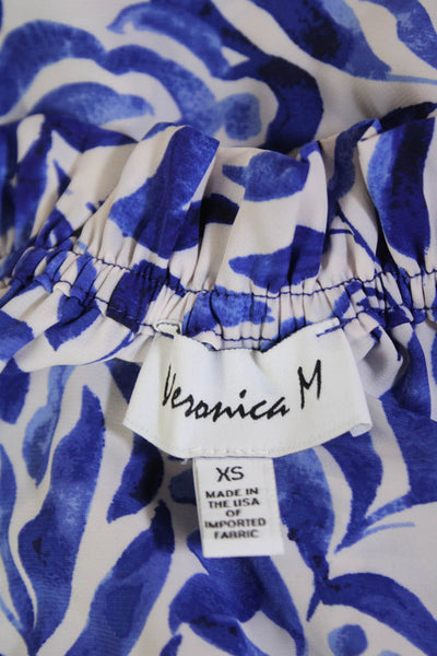 Veronica M Womens Printed Key Hole Neck Tank Top White Blue Size Extra Small