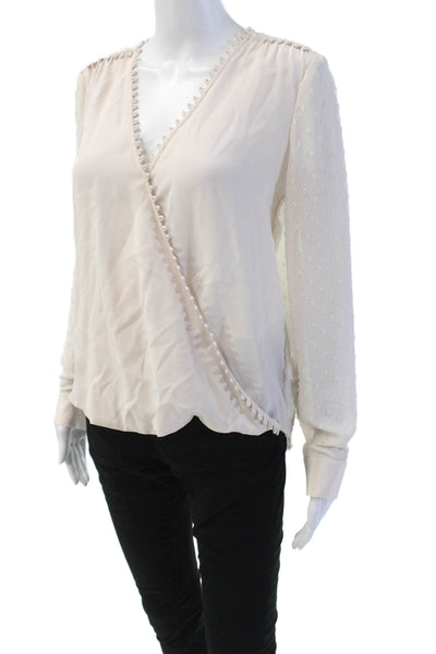 L'Agence Womens Silk Blend V Neck Swiss Dot Blouse Pale Pink Size Extra Small