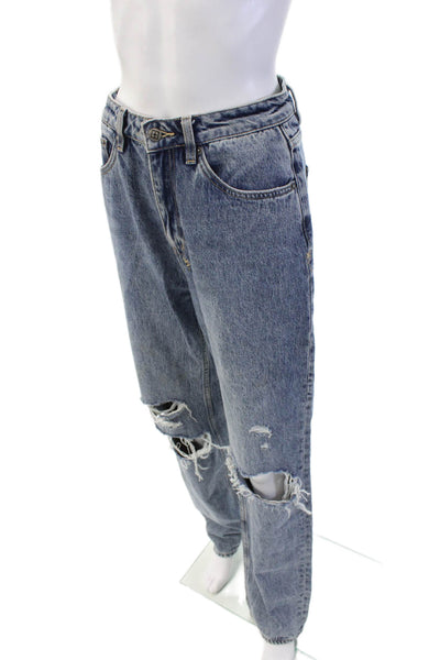 Ksubi Womens Zipper Fly High Rise Distressed Straight Jeans Blue Denim Size 26