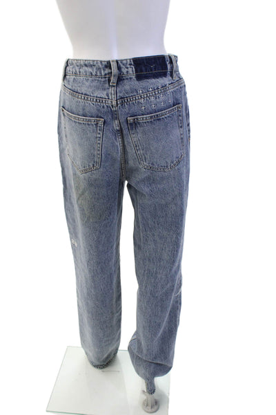 Ksubi Womens Zipper Fly High Rise Distressed Straight Jeans Blue Denim Size 26