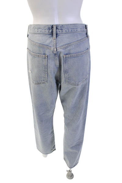 Agolde Womens Button Fly High Rise Distressed Straight Jeans Light Blue Size 25