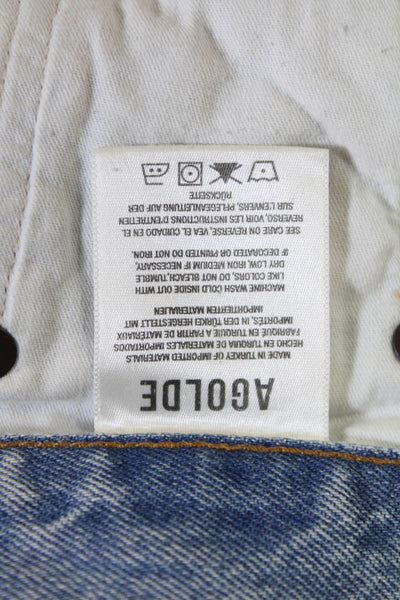 Agolde Womens Button Fly High Rise Distressed Straight Jeans Light Blue Size 25