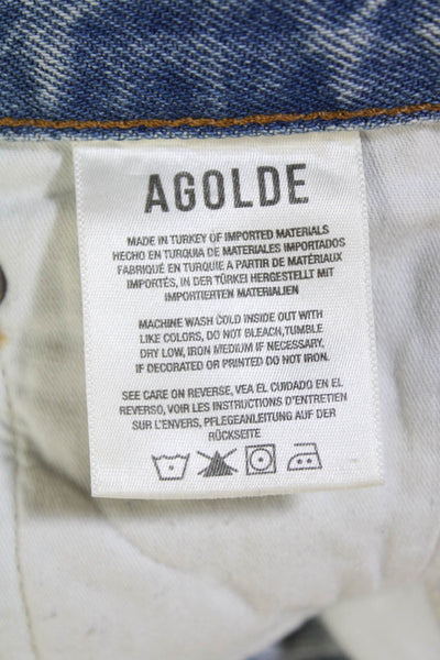 Agolde Womens Button Fly High Rise Distressed Straight Jeans Light Blue Size 25