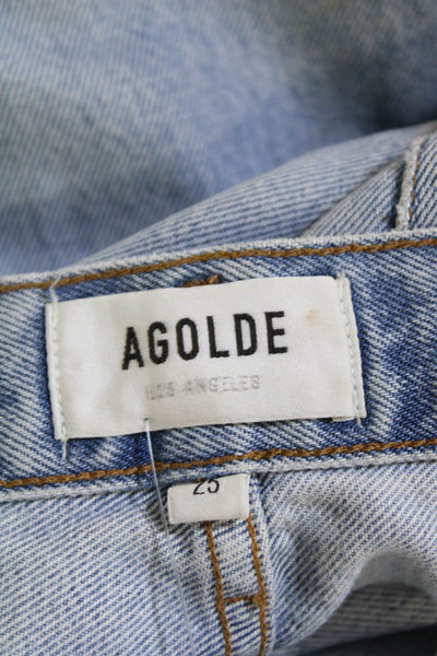 Agolde Womens Button Fly High Rise Distressed Straight Jeans Light Blue Size 25