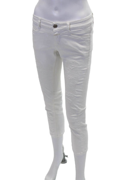 Closed Womens Zipper Fly Mid Rise Distressed Cropped Jeans White Denim Size 24