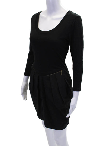 See by Chloe Womens Long Sleeve Pleated Zip Pocket T Shirt Dress Black Size 6