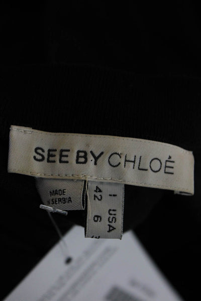 See by Chloe Womens Long Sleeve Pleated Zip Pocket T Shirt Dress Black Size 6