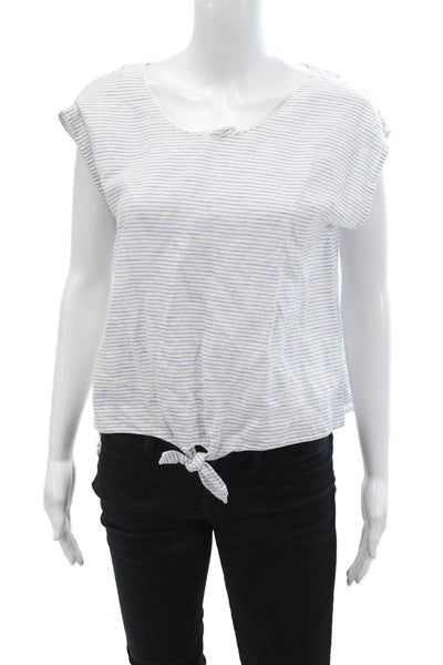 J Crew Women's Round Neck Sleeveless Tie Front Blouse Blue Striped Size 6