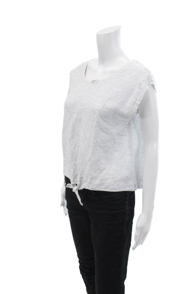 J Crew Women's Round Neck Sleeveless Tie Front Blouse Blue Striped Size 6
