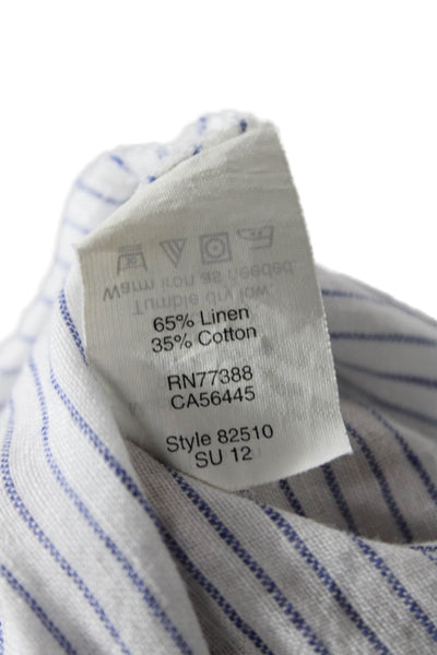 J Crew Women's Round Neck Sleeveless Tie Front Blouse Blue Striped Size 6