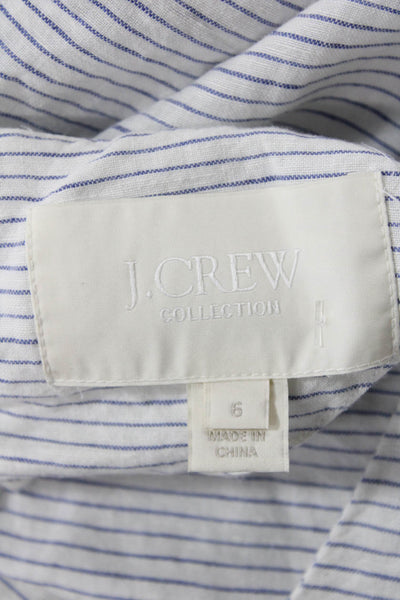 J Crew Women's Round Neck Sleeveless Tie Front Blouse Blue Striped Size 6