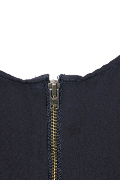 J Crew Women's Scoop Neck Lace Trim Sleeveless Silk Tank Top Navy Blue Size 8