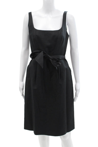 J Crew Women's Square Neck Sleeveless Pleated Tie Belt Mini Dress Black Size 6