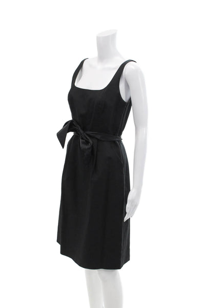 J Crew Women's Square Neck Sleeveless Pleated Tie Belt Mini Dress Black Size 6