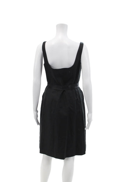 J Crew Women's Square Neck Sleeveless Pleated Tie Belt Mini Dress Black Size 6