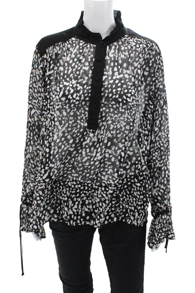 The Kooples Womens Textured Long Sleeve V-neck Polka Dot Blouse Black Size 03