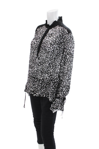 The Kooples Womens Textured Long Sleeve V-neck Polka Dot Blouse Black Size 03