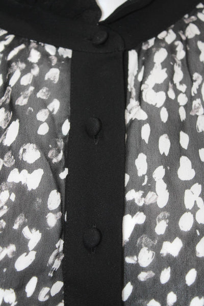 The Kooples Womens Textured Long Sleeve V-neck Polka Dot Blouse Black Size 03