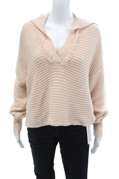 Free People Womens Long Sleeve V Neck Oversized Sweater Pink Cotton Size XS