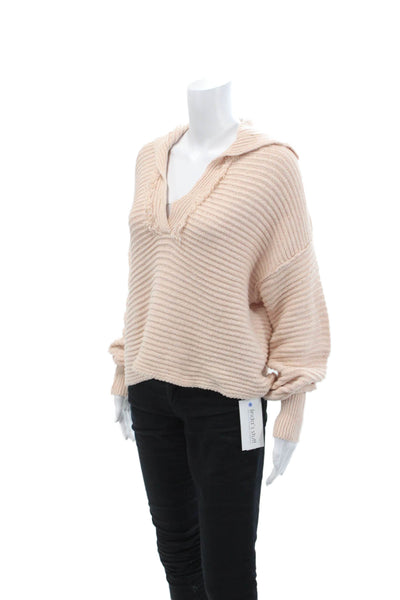Free People Womens Long Sleeve V Neck Oversized Sweater Pink Cotton Size XS