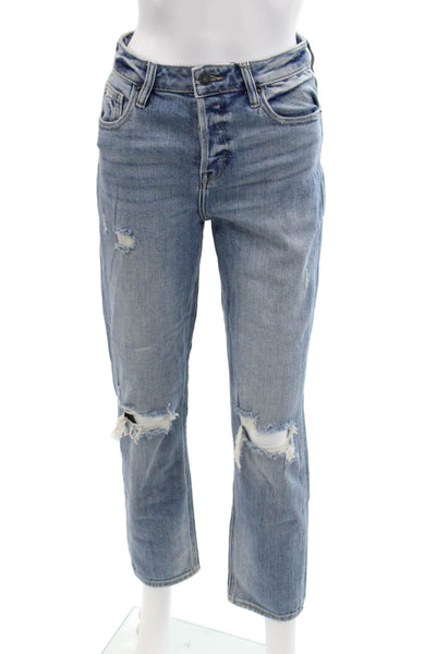 Hidden Womens Button Fly High Rise Distressed Straight Leg Jeans Blue Size 26