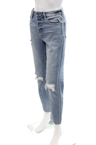 Hidden Womens Button Fly High Rise Distressed Straight Leg Jeans Blue Size 26