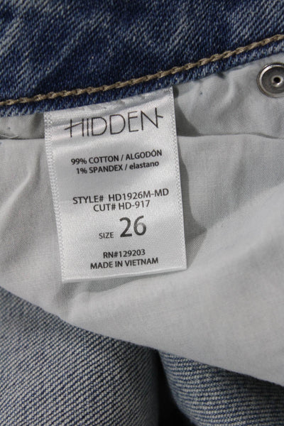 Hidden Womens Button Fly High Rise Distressed Straight Leg Jeans Blue Size 26