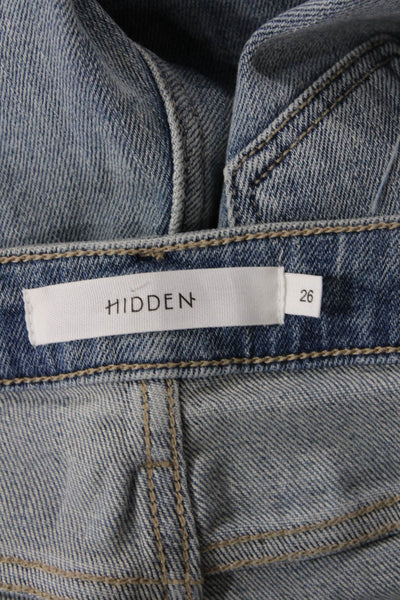 Hidden Womens Button Fly High Rise Distressed Straight Leg Jeans Blue Size 26