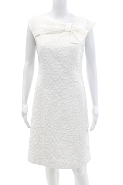Sandra Darren Womens Back Zip Sleeveless Bow Boat Neck Sheath Dress White Size 6