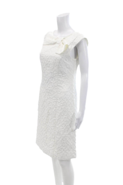 Sandra Darren Womens Back Zip Sleeveless Bow Boat Neck Sheath Dress White Size 6