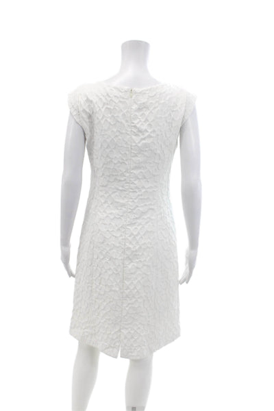 Sandra Darren Womens Back Zip Sleeveless Bow Boat Neck Sheath Dress White Size 6
