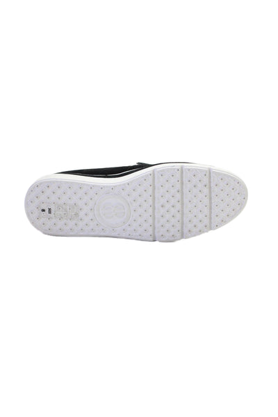 Bill Blass Womens Slip On Wedge Heel Round Toe Sneakers Black White Suede Size 8